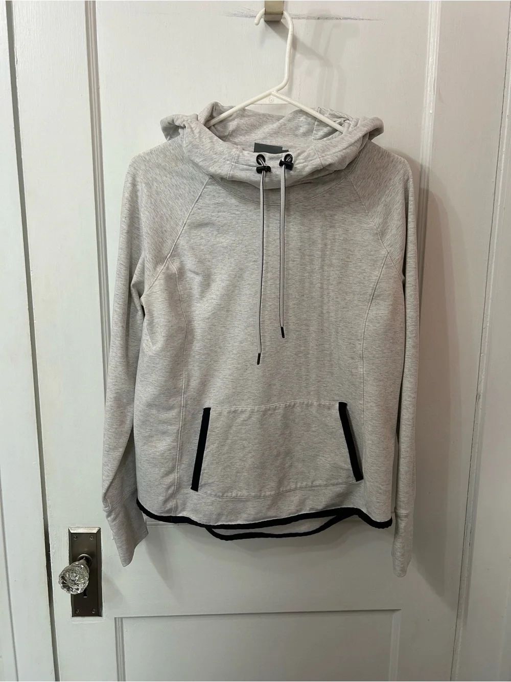 Athleta Light Gray Hooded Pullover with Black Trim